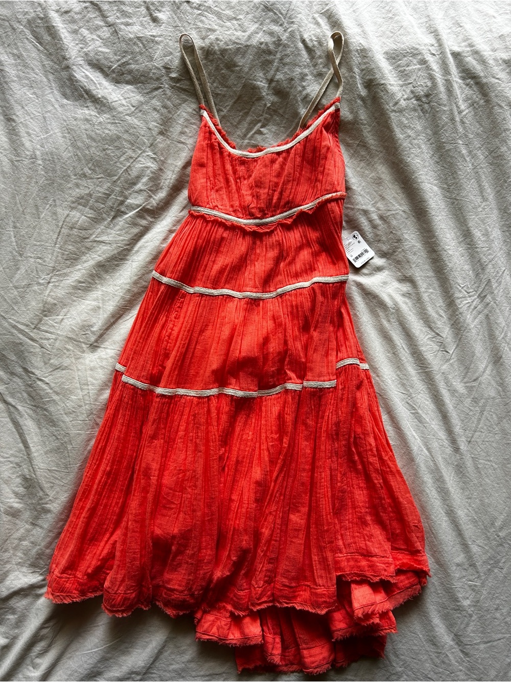 Free People Coral Tiered Mini Sundress with Contrast Trim